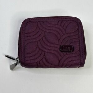 LUG Splits Wallet Berry Plum Purple Quilted Double Zip Around RFID Compact